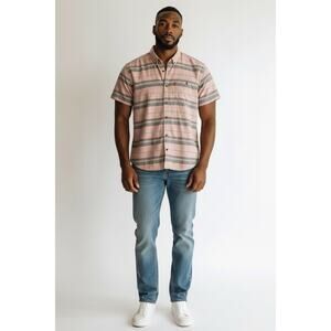 Levis Mens Pink Grey Striped Short Sleeve Button Down Shirt XL Cotton Casual